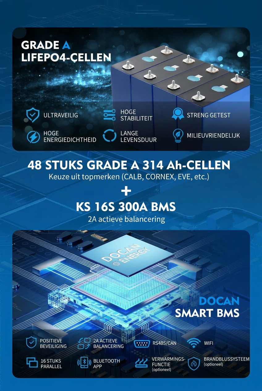 Grade A LiFePO4-cellen en DOCAN smart BMS