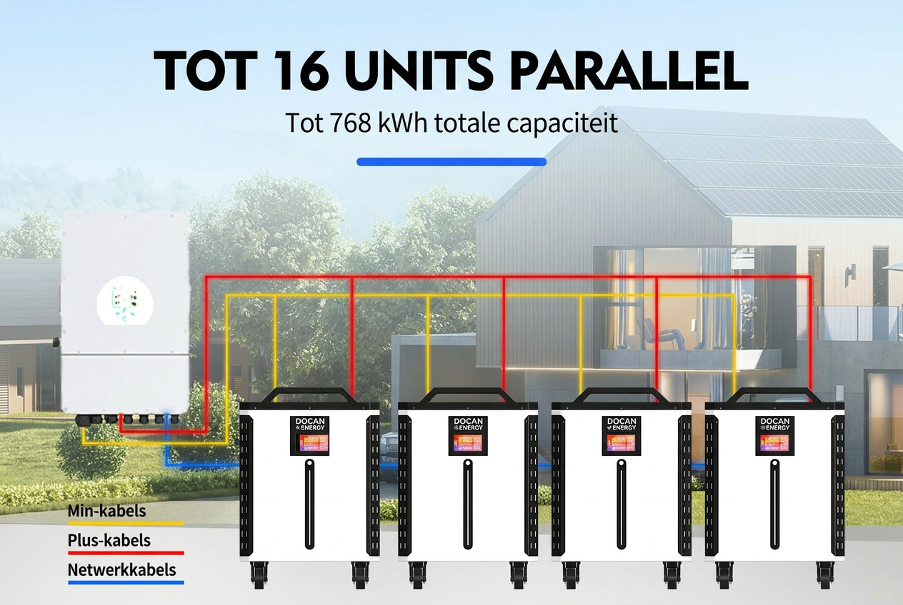 Tot 16 units parallel voor 768 kWh totaal